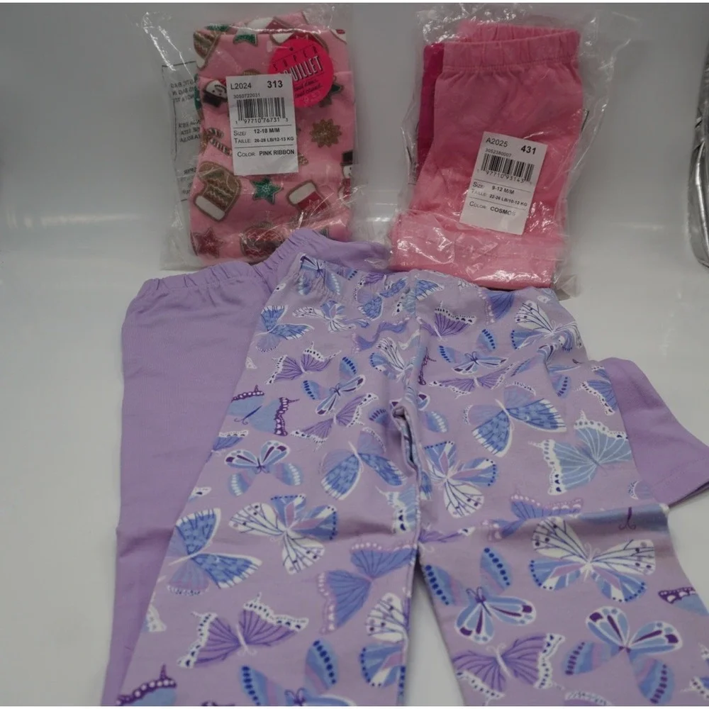 Lot of 5 Baby Toddler Leggings Butterfly Pink Purple 9-12M, 12-18M, 18-24M NEW